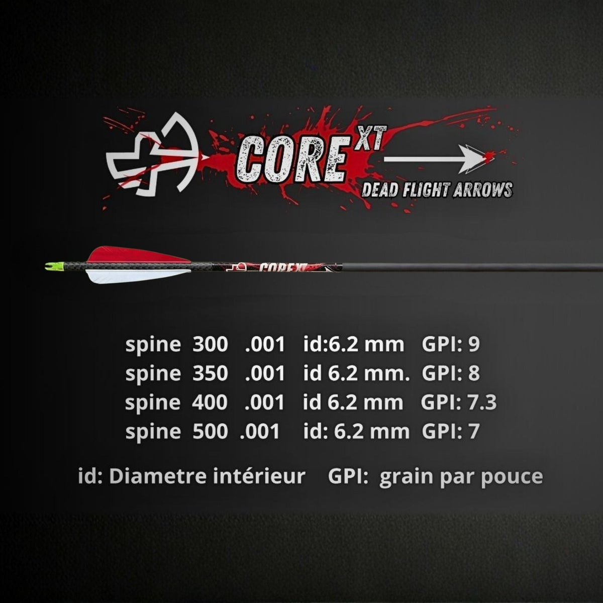 Flèches d'arc Core XT en carbone, rectitude ± .001 po — Dead Flight Arrows (vue 3)